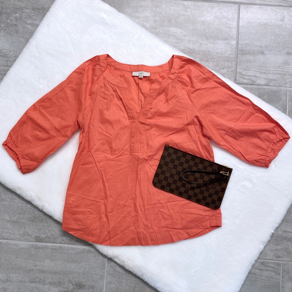 ANN TAYLOR LOFT Salmon V - Neck Tunic Top